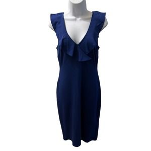 Super Foxx Cobalt Blue Deep-V Ruffled Collar Stretchy Sleeveless Dress - Medium